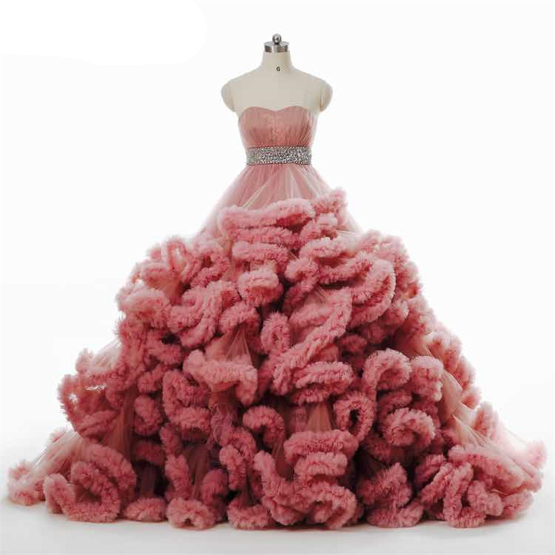 Fleepmart Luxury Pregnant Bridal Gown Fluffy Cloud Long Train Crystal ...