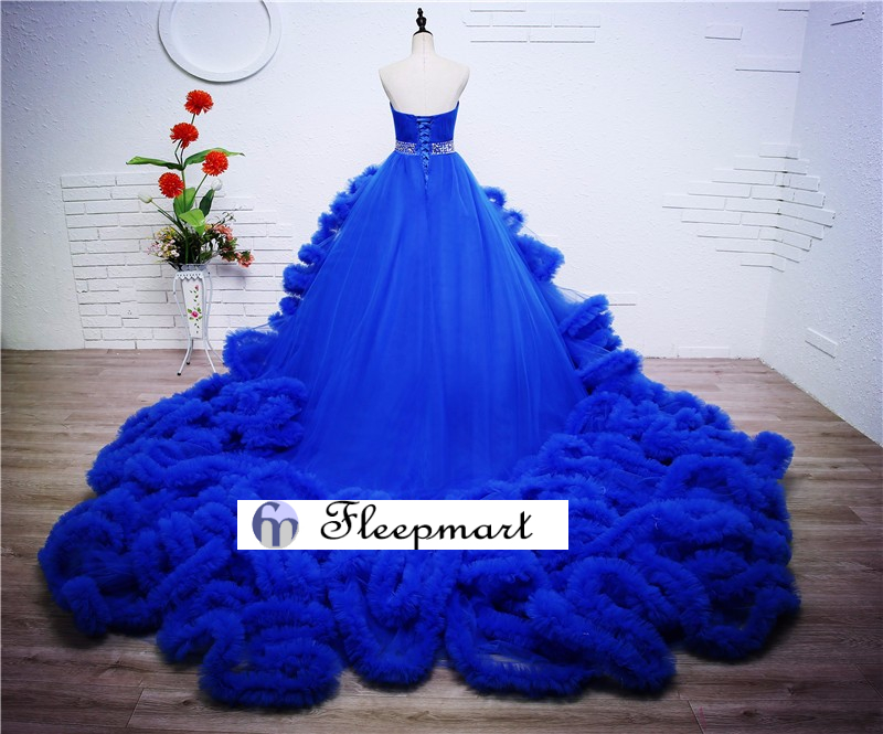 Fleepmart Luxury Pregnant Bridal Gown Fluffy Cloud Long Train Crystal ...