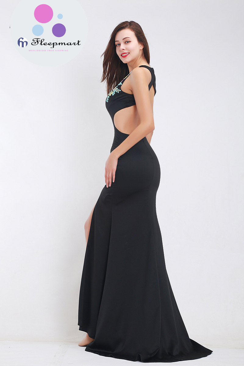 Fleepmart Vintage Black Evening Dresses Long 2020 Elegant O-Neck ...