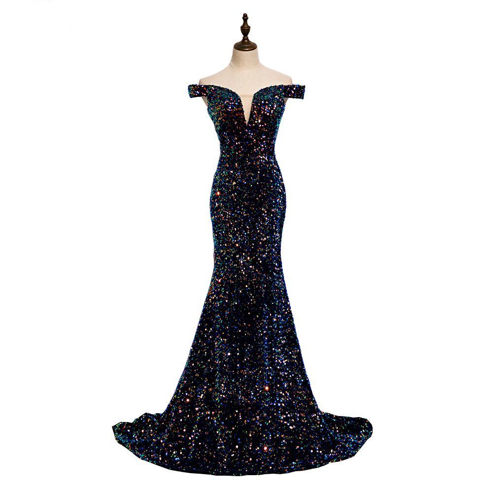 Fleepmart Elegant Long Prom Dresses 2020 Sequined Mermaid Off Shoulder ...