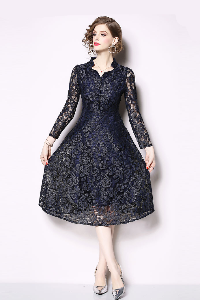 Fleepmart Women Casual Lace Long Dress New Brand 2021 Spring Fashion V ...