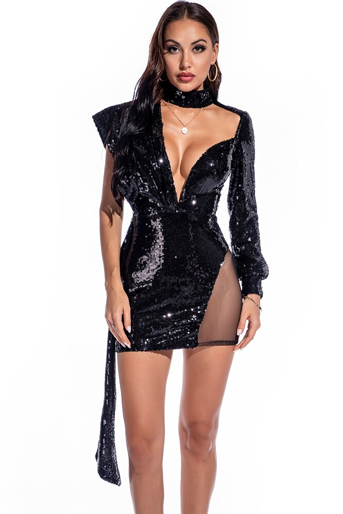 Fleepmart Sexy See Through Club Woman Summer Sequin Dress Women Party