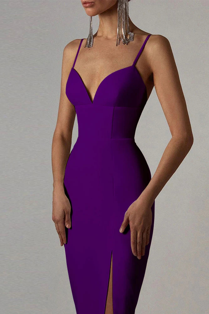 Fleepmart Runway Midi Bandage Dress for New Year 2022 Women Purple ...