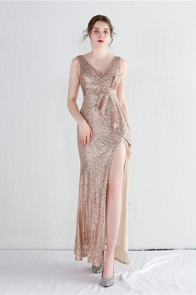 Fleepmart New Women Elegant V-Neck Beading Ruffle Formal Evening Dress Sexy High Slit Mermaid Sequin Party Prom Dress Vestidos De Fiesta Fleepmart New Women Elegant V-Neck Beading Ruffle Formal Evening Dress Sexy High Slit Mermaid Sequin Party Prom Dress Vestidos De Fiesta