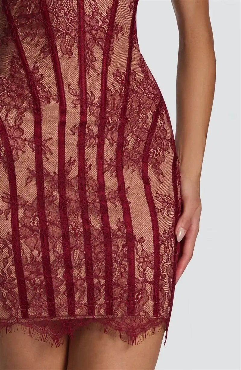 Fleepmart Lace Strapless Mermaid Mini Dress Women Sweetheart Neck Sheer Mesh Bodycon Short Gown Evening Party Cocktail Vestidos