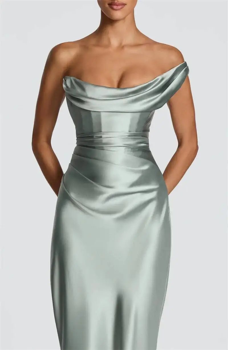 Fleepmart Elegant Satin One Shoulder Evening Dress Women Cowl Neck Sleeveless Bodycon Maxi Dress 2026 Spring Summer Party Gowns