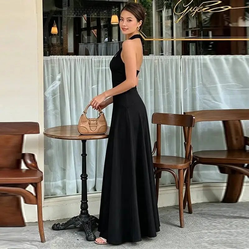 Fleepmart White Halter Backless Sexy Maxi Dress Women Elegant Square Collar Sleeveless Bodycon Club Party Long Dresses Female