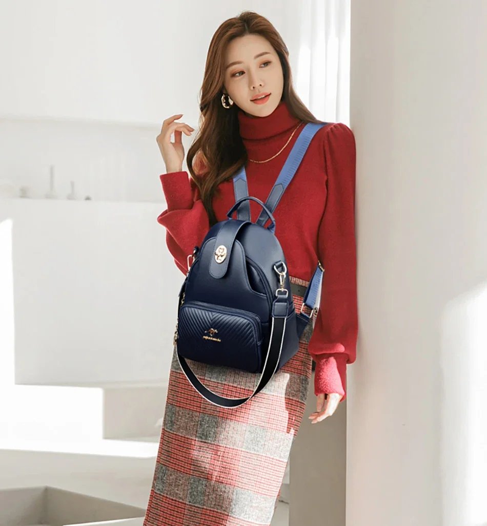 Fleepmart New Fashionable Women's Backpack High Quality Soft Leather Women Shoulder Bag Famous Luxury Brand Female Handbag Sac A Main