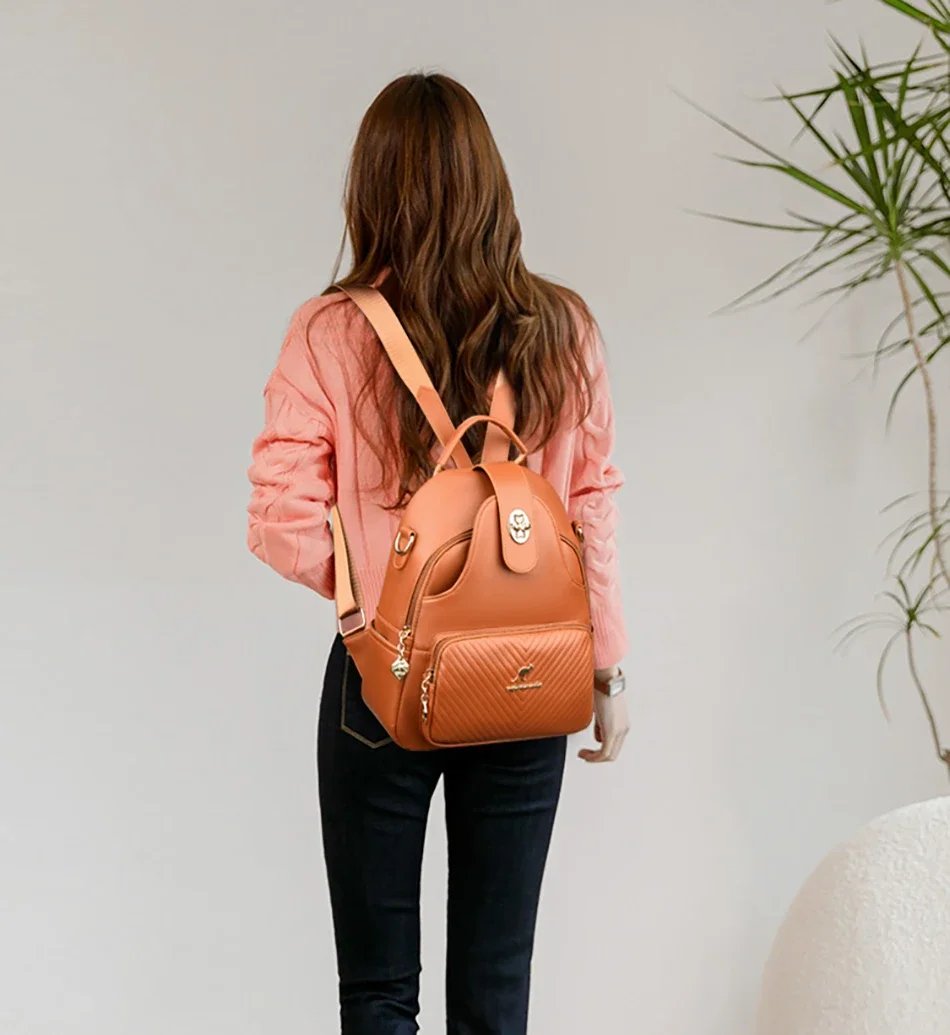 Fleepmart New Fashionable Women's Backpack High Quality Soft Leather Women Shoulder Bag Famous Luxury Brand Female Handbag Sac A Main