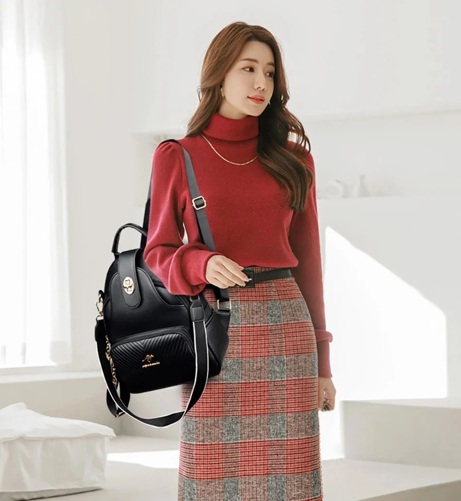 Fleepmart New Fashionable Women's Backpack High Quality Soft Leather Women Shoulder Bag Famous Luxury Brand Female Handbag Sac A Main