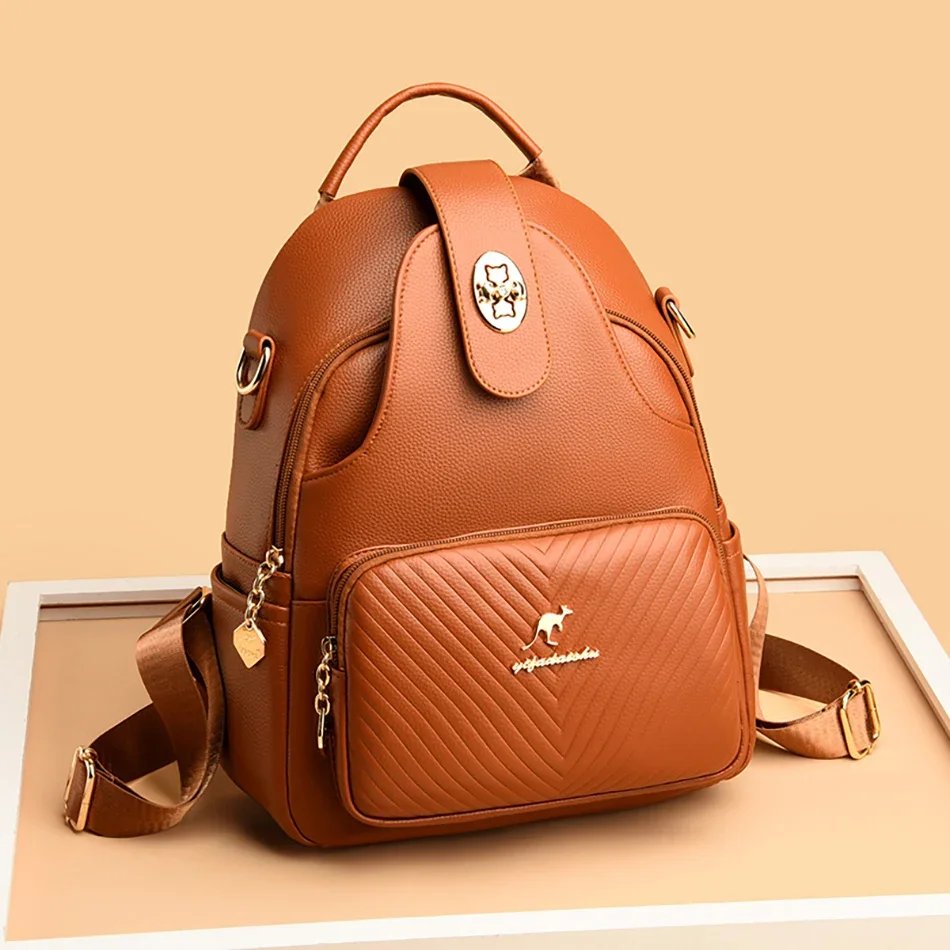Fleepmart New Fashionable Women's Backpack High Quality Soft Leather Women Shoulder Bag Famous Luxury Brand Female Handbag Sac A Main