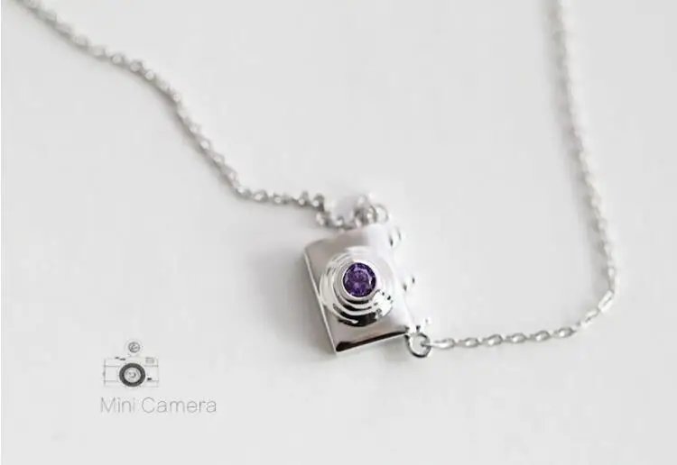 Fleepmart Fashion 925 Sterling Silver Jewelry Female Camera Crystal Silver Necklace Collar Vintage Link Chain