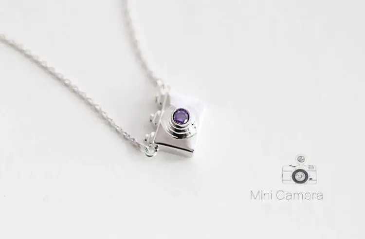 Fleepmart Fashion 925 Sterling Silver Jewelry Female Camera Crystal Silver Necklace Collar Vintage Link Chain