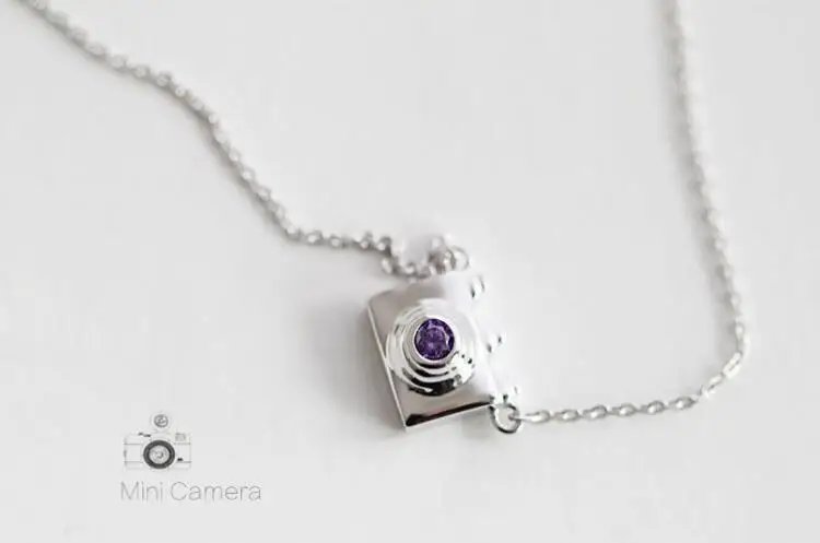 Fleepmart Fashion 925 Sterling Silver Jewelry Female Camera Crystal Silver Necklace Collar Vintage Link Chain