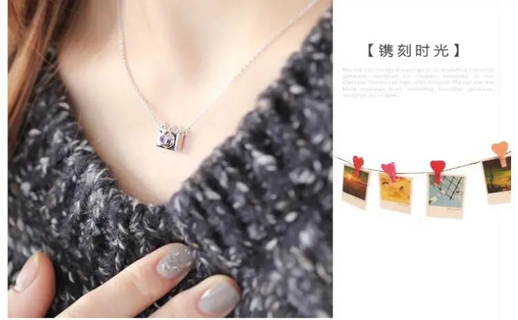 Fleepmart Fashion 925 Sterling Silver Jewelry Female Camera Crystal Silver Necklace Collar Vintage Link Chain