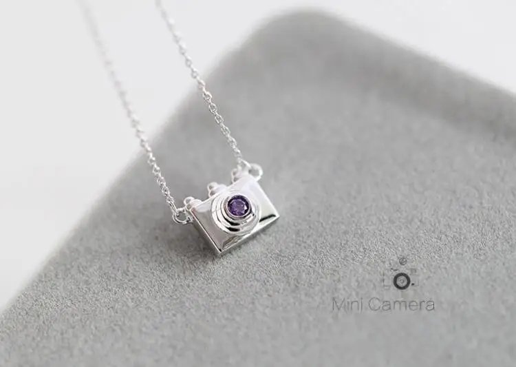 Fleepmart Fashion 925 Sterling Silver Jewelry Female Camera Crystal Silver Necklace Collar Vintage Link Chain