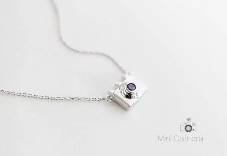 Fleepmart Fashion 925 Sterling Silver Jewelry Female Camera Crystal Silver Necklace Collar Vintage Link Chain