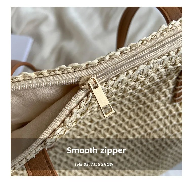 Fleepmart Hand-woven Women's Shoulder Handbag Bohemian 2026 Summer Fashion Straw Beach Tote Bag Travel Shopper Weaving Shopping Bags