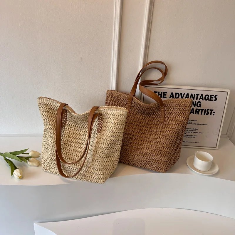 Fleepmart Hand-woven Women's Shoulder Handbag Bohemian 2026 Summer Fashion Straw Beach Tote Bag Travel Shopper Weaving Shopping Bags - Image 5