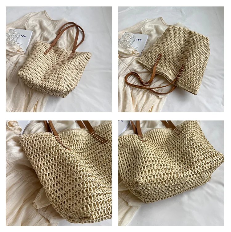 Fleepmart Hand-woven Women's Shoulder Handbag Bohemian 2026 Summer Fashion Straw Beach Tote Bag Travel Shopper Weaving Shopping Bags