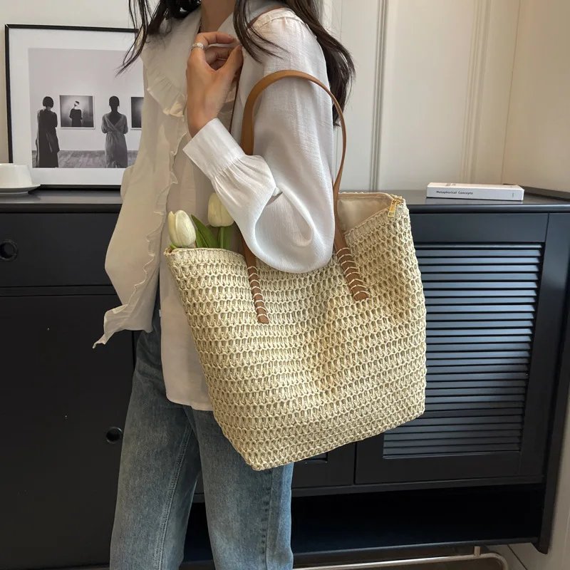 Fleepmart Hand-woven Women's Shoulder Handbag Bohemian 2026 Summer Fashion Straw Beach Tote Bag Travel Shopper Weaving Shopping Bags - Image 3