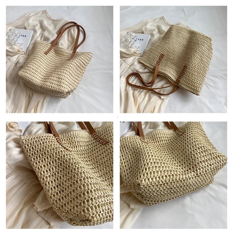 Fleepmart Hand-woven Women's Shoulder Handbag Bohemian 2026 Summer Fashion Straw Beach Tote Bag Travel Shopper Weaving Shopping Bags - Image 6
