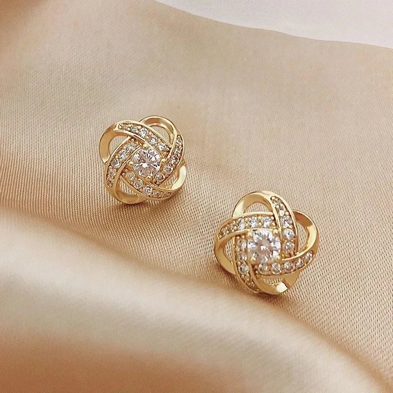 Fleepmart New Exquisite Shiny Zircon Heart Flower Earrings Korean Elegant Square Geometric Crystal Earrings for Women Fashion Jewelry Gift