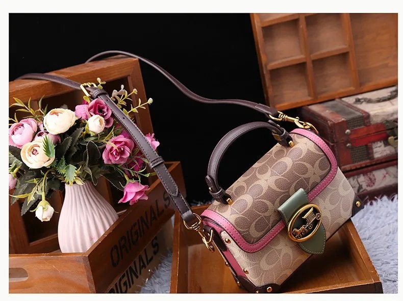 Fleepmart New minimalist and fashionable small handbag, contrasting color women's bag, high-end carriage crossbody bag, portable box bag