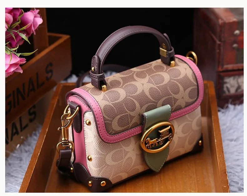 Fleepmart New minimalist and fashionable small handbag, contrasting color women's bag, high-end carriage crossbody bag, portable box bag