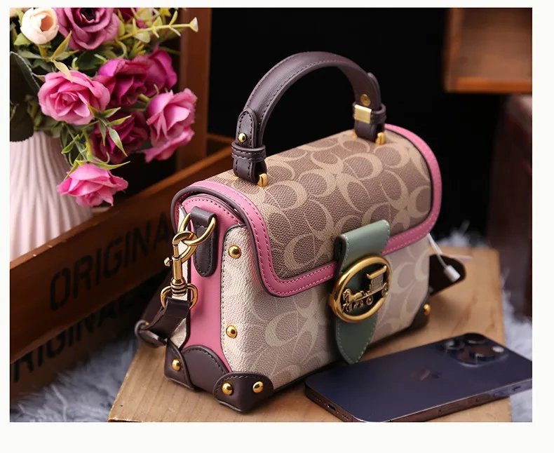 Fleepmart New minimalist and fashionable small handbag, contrasting color women's bag, high-end carriage crossbody bag, portable box bag