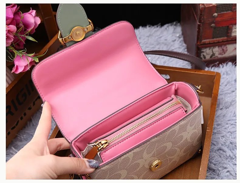 Fleepmart New minimalist and fashionable small handbag, contrasting color women's bag, high-end carriage crossbody bag, portable box bag