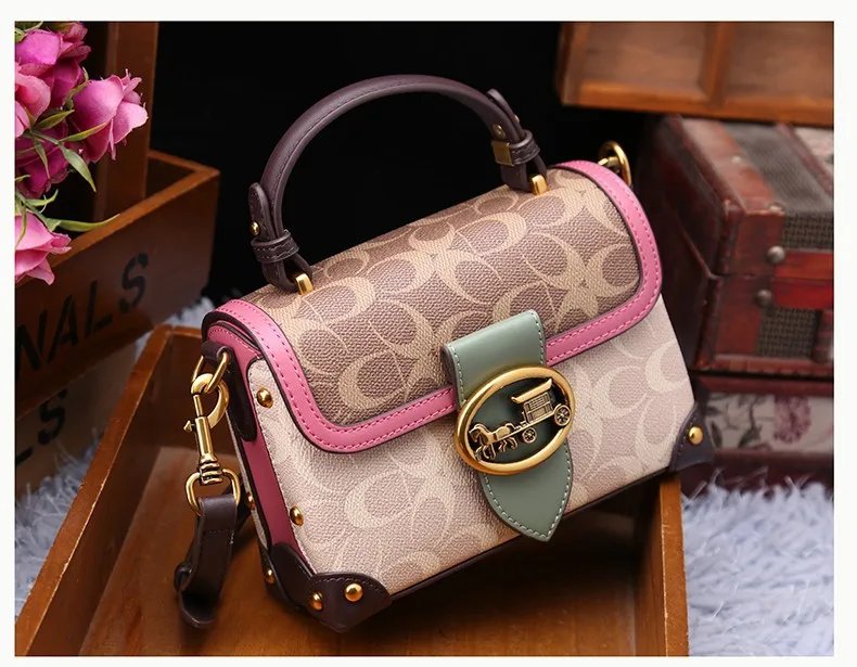 Fleepmart New minimalist and fashionable small handbag, contrasting color women's bag, high-end carriage crossbody bag, portable box bag