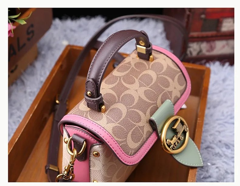 Fleepmart New minimalist and fashionable small handbag, contrasting color women's bag, high-end carriage crossbody bag, portable box bag