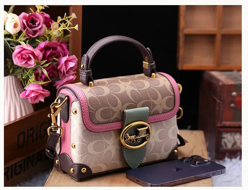 Fleepmart New minimalist and fashionable small handbag, contrasting color women's bag, high-end carriage crossbody bag, portable box bag