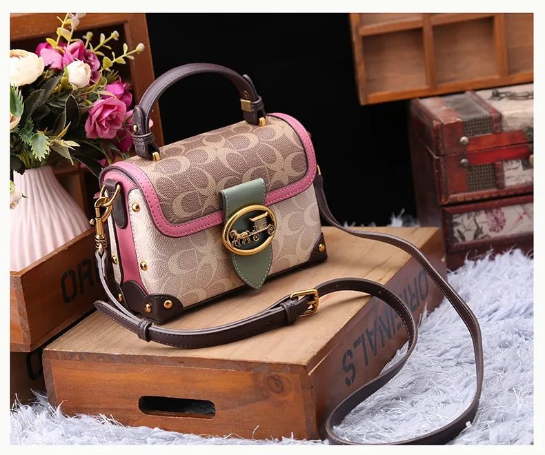 Fleepmart New minimalist and fashionable small handbag, contrasting color women's bag, high-end carriage crossbody bag, portable box bag