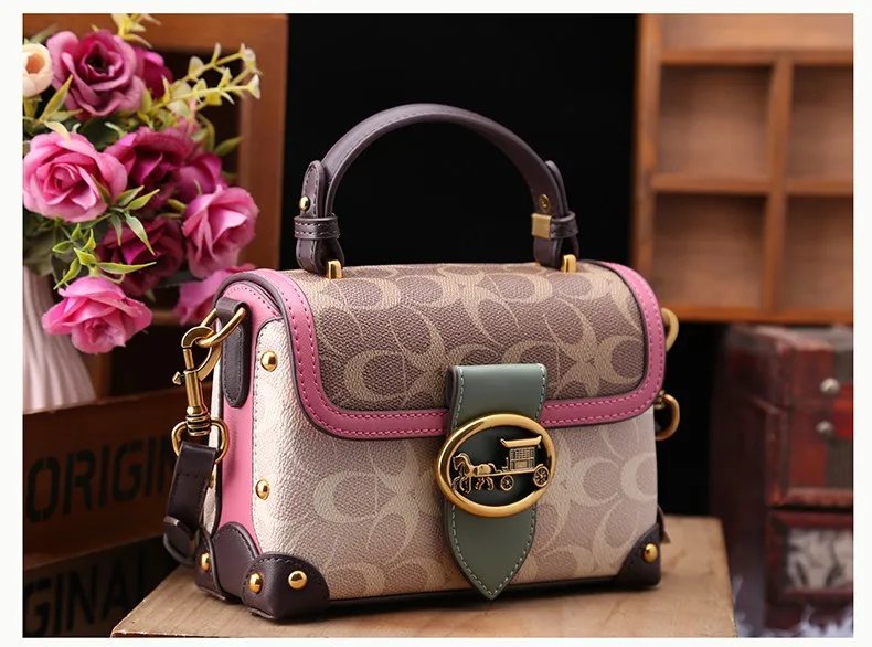 Fleepmart New minimalist and fashionable small handbag, contrasting color women's bag, high-end carriage crossbody bag, portable box bag