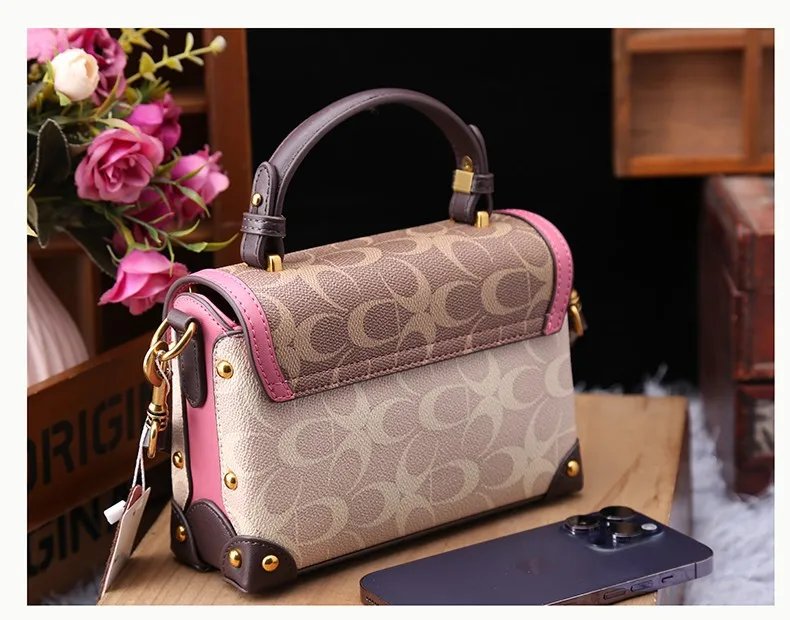 Fleepmart New minimalist and fashionable small handbag, contrasting color women's bag, high-end carriage crossbody bag, portable box bag