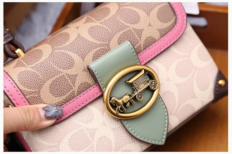 Fleepmart New minimalist and fashionable small handbag, contrasting color women's bag, high-end carriage crossbody bag, portable box bag