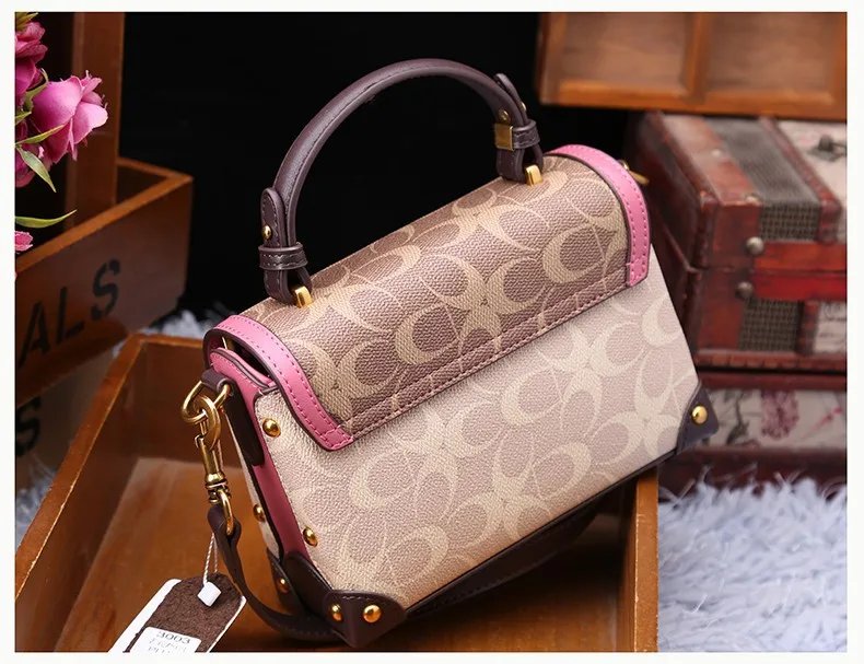 Fleepmart New minimalist and fashionable small handbag, contrasting color women's bag, high-end carriage crossbody bag, portable box bag