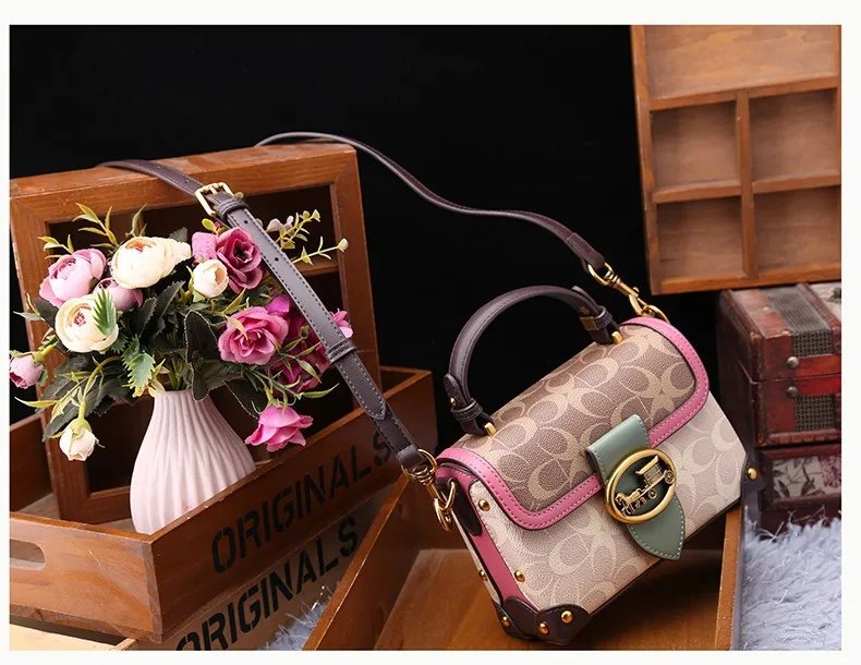 Fleepmart New minimalist and fashionable small handbag, contrasting color women's bag, high-end carriage crossbody bag, portable box bag