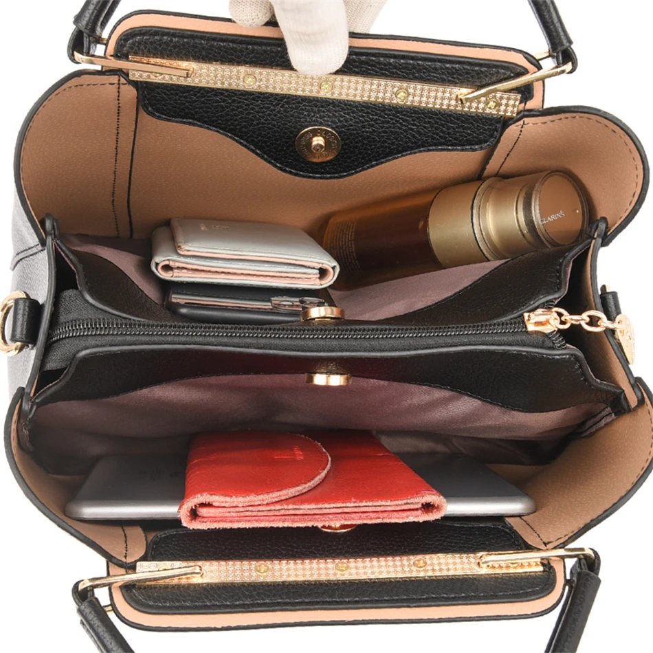 Fleepmart Soft Leather Luxury Handbags Women Bags Designer 3 Layers Shoulder Crossbody Sac Ladies Large Capacity Shopping Messenger Tote