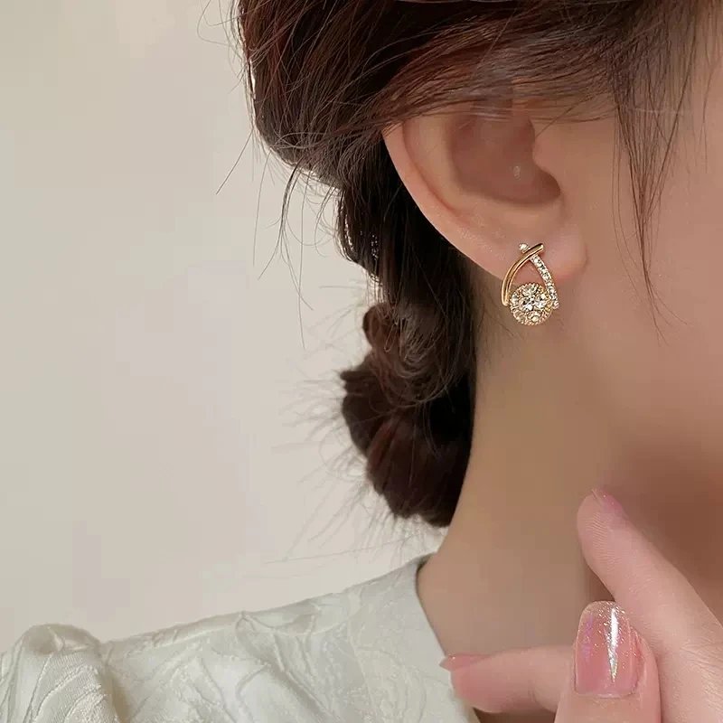 Elegant Crystal Fishtail Stud Earrings for Women | Korean Style Jewelry