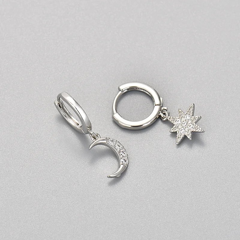 Stainless Steel Zircon Star Hoop Earrings | Vintage Crystal Circle Design