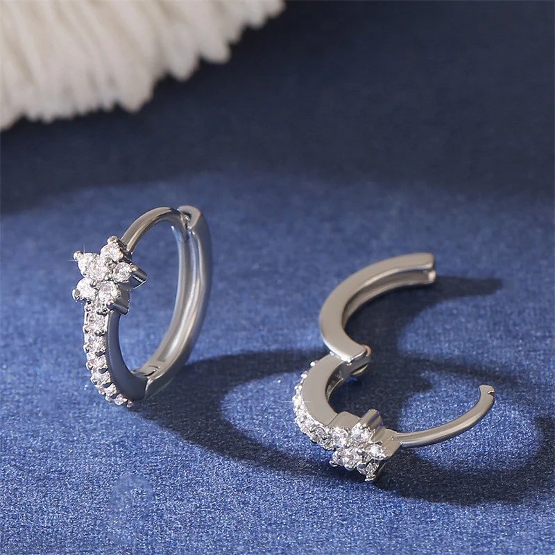 Stainless Steel Zircon Star Hoop Earrings | Vintage Crystal Circle Design
