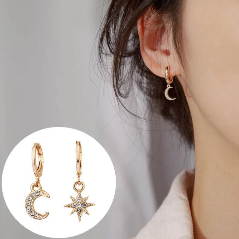 Stainless Steel Zircon Star Hoop Earrings | Vintage Crystal Circle Design