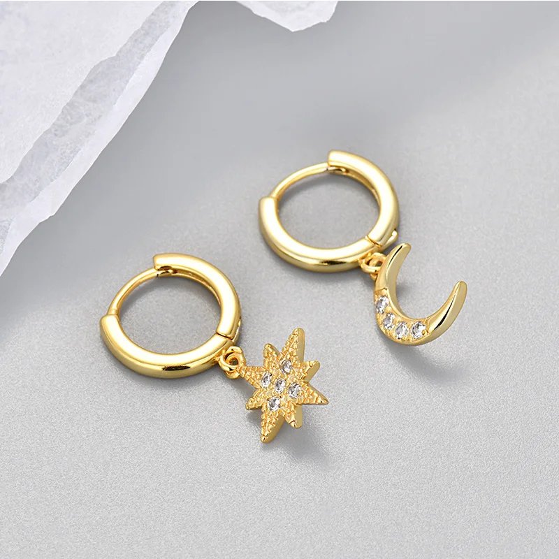 Stainless Steel Zircon Star Hoop Earrings | Vintage Crystal Circle Design