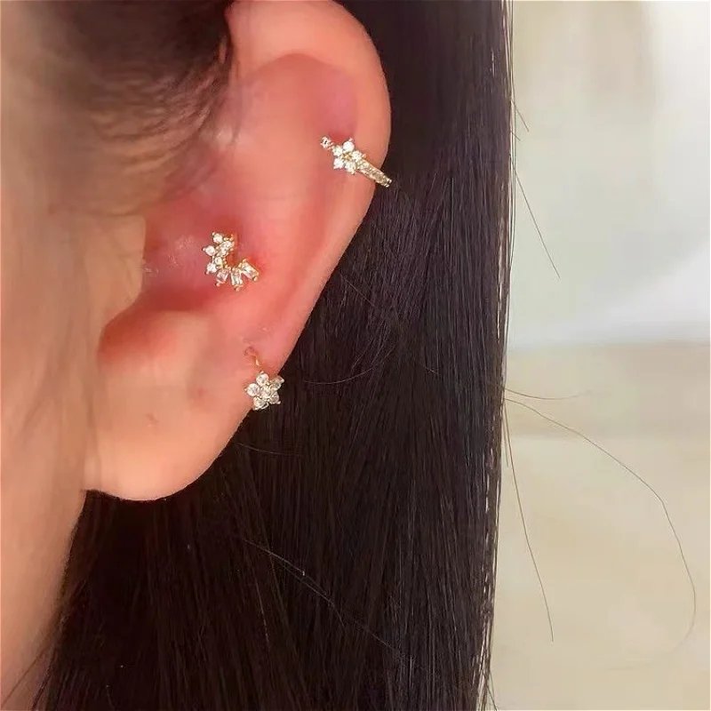 Stainless Steel Zircon Star Hoop Earrings | Vintage Crystal Circle Design