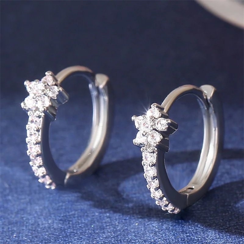 Stainless Steel Zircon Star Hoop Earrings | Vintage Crystal Circle Design