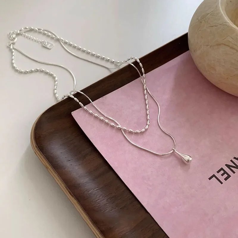 Elegant Double Chain Drop Pendant Necklace for Women | Minimalist Layered Jewelry