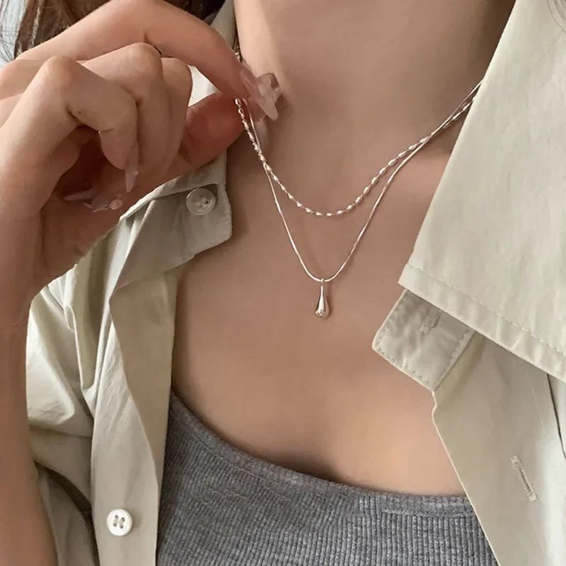 Elegant Double Chain Drop Pendant Necklace for Women | Minimalist Layered Jewelry